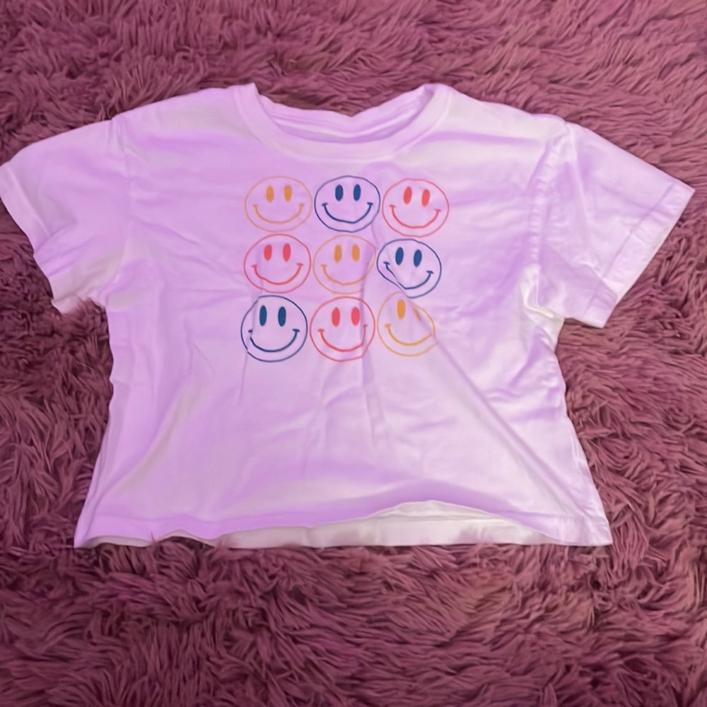 target (art class) white smiley face cropped top